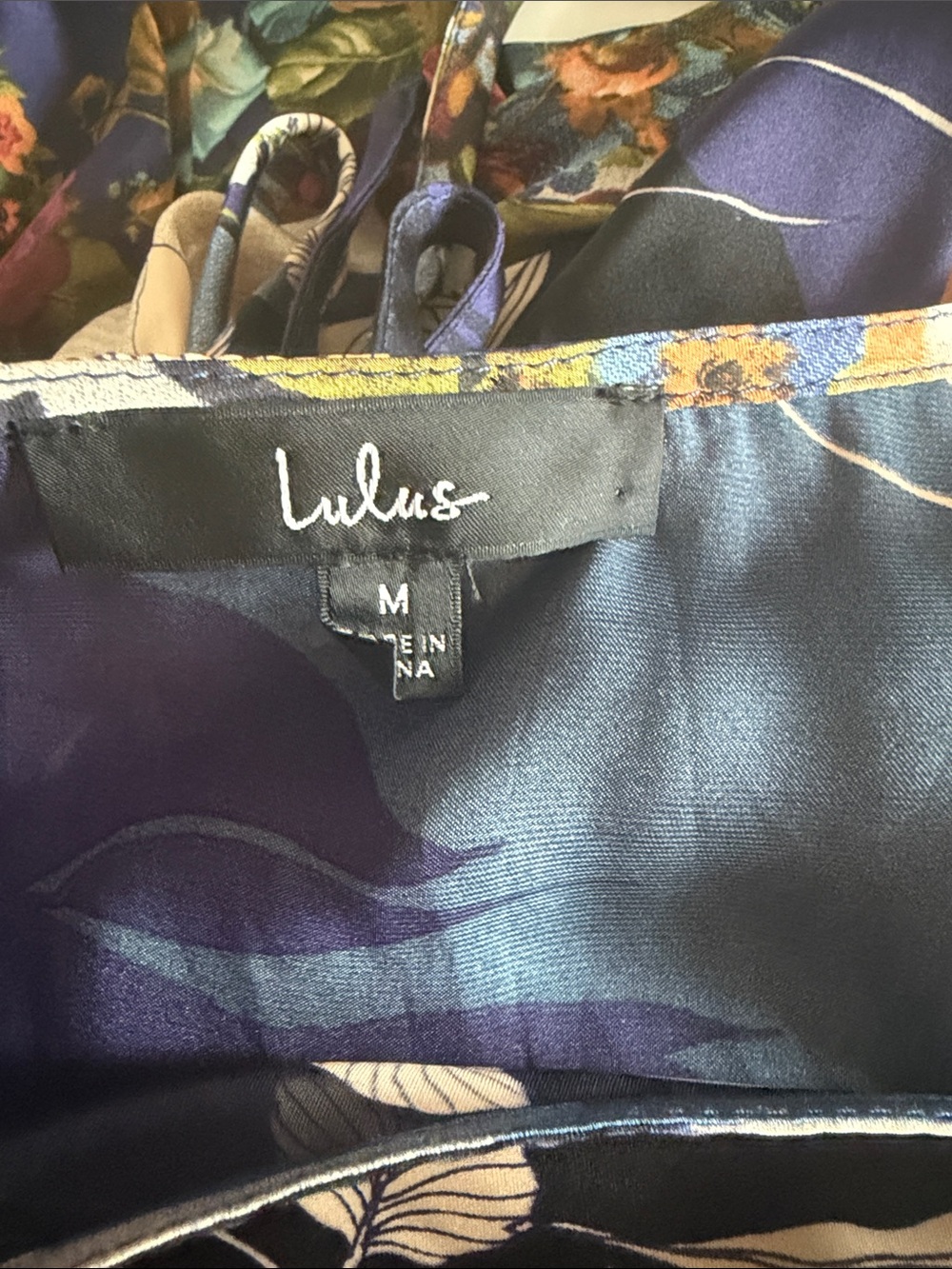 Lulus Put On A Smile Blue Multi Floral Satin Wrap Flowy Maxi Dress size M - Picture 5 of 9